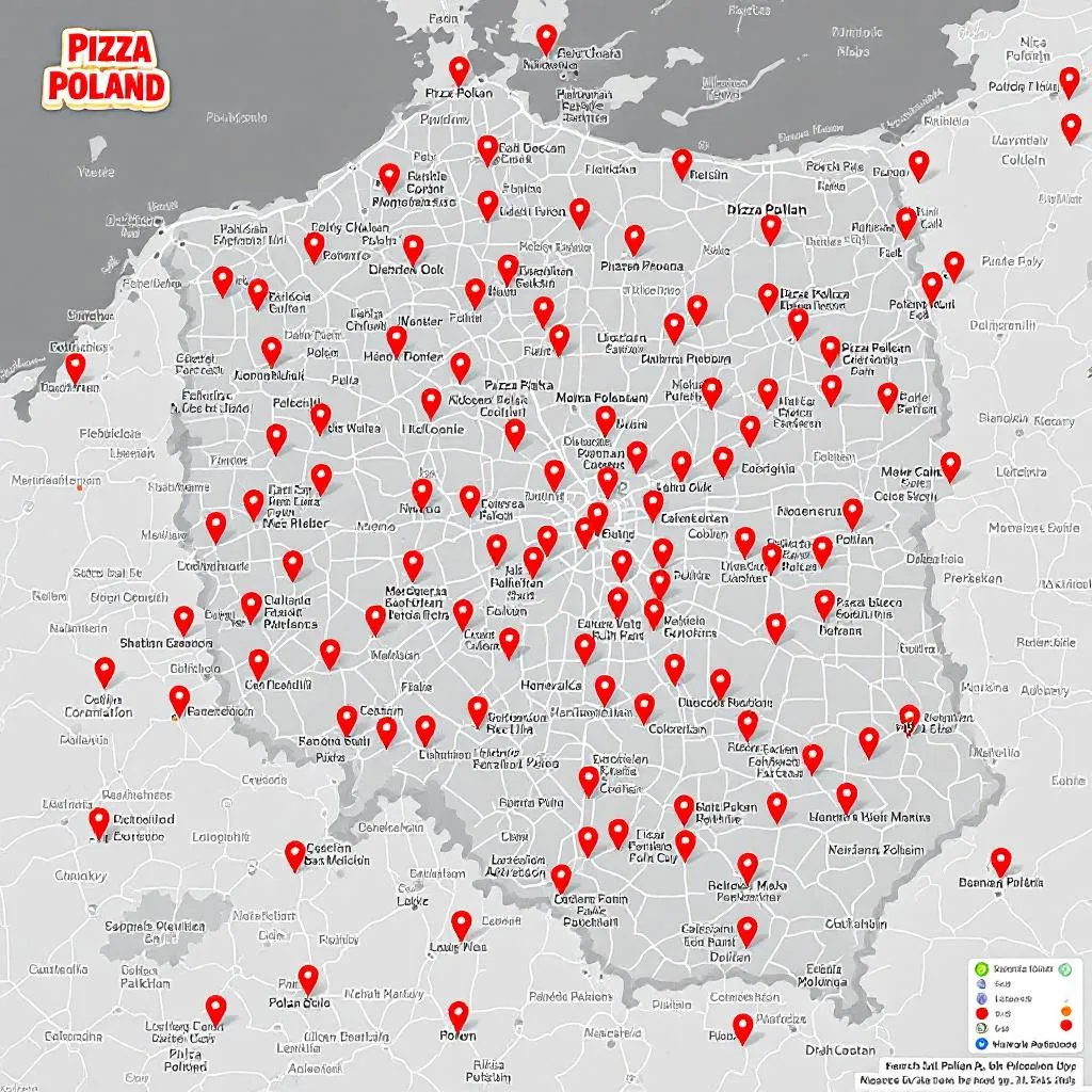 Interaktywna mapa Polski z zaznaczonymi wszystkimi restauracjami Pizzaa Online w różnych miastach